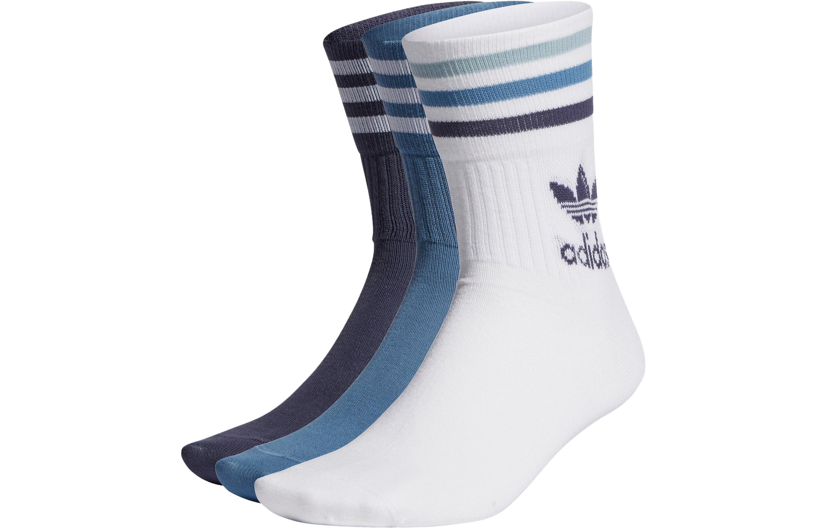 Средние носки до середины икры 3 пары Унисекс 3 пары Adidas Originals (Белый+Ярко-розовый Флуоресцентный синий+Темно-серый Темно-синий) — фото 2