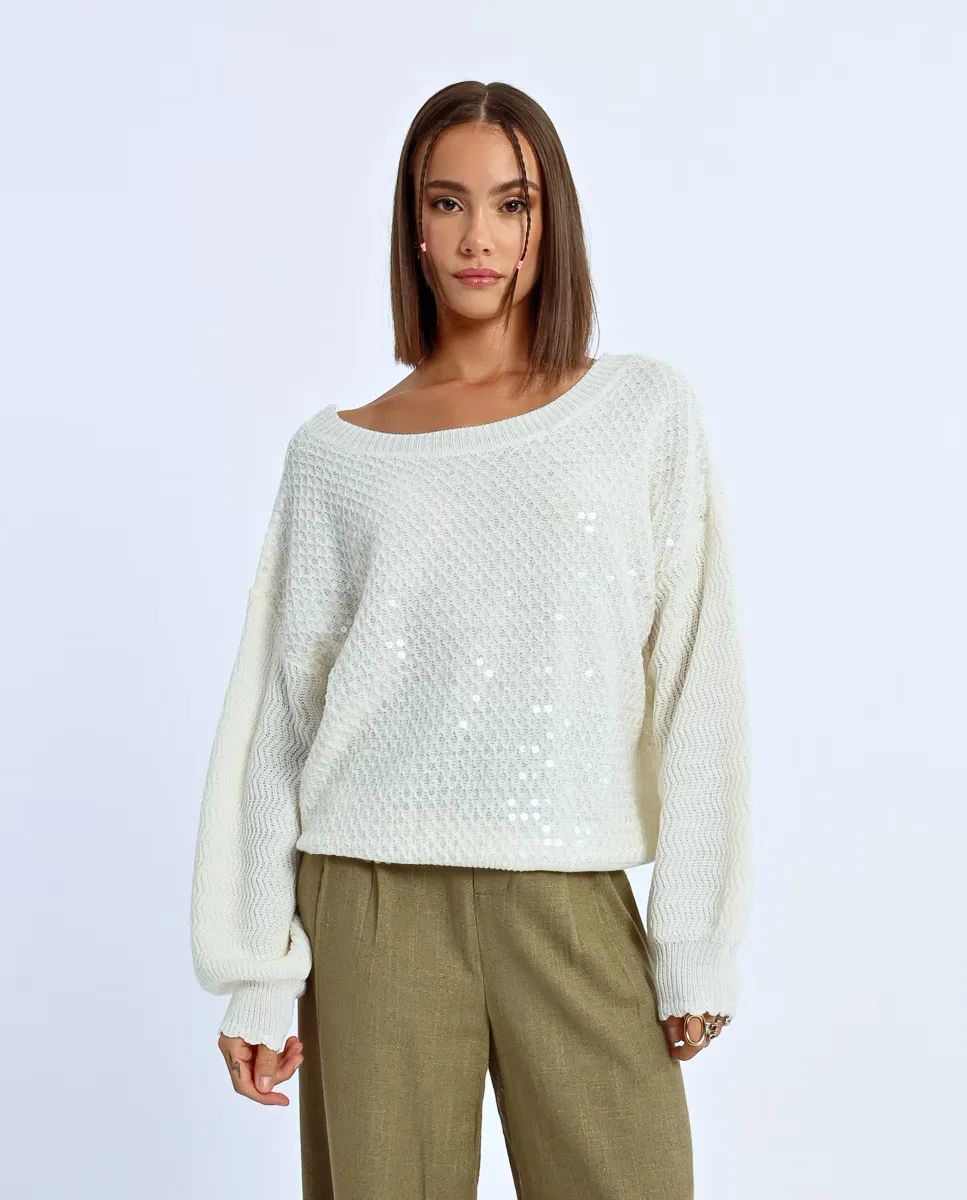 

Женский джемпер с пайетками и вырезом лодочкой Lili Sidonio, цвет Crudo