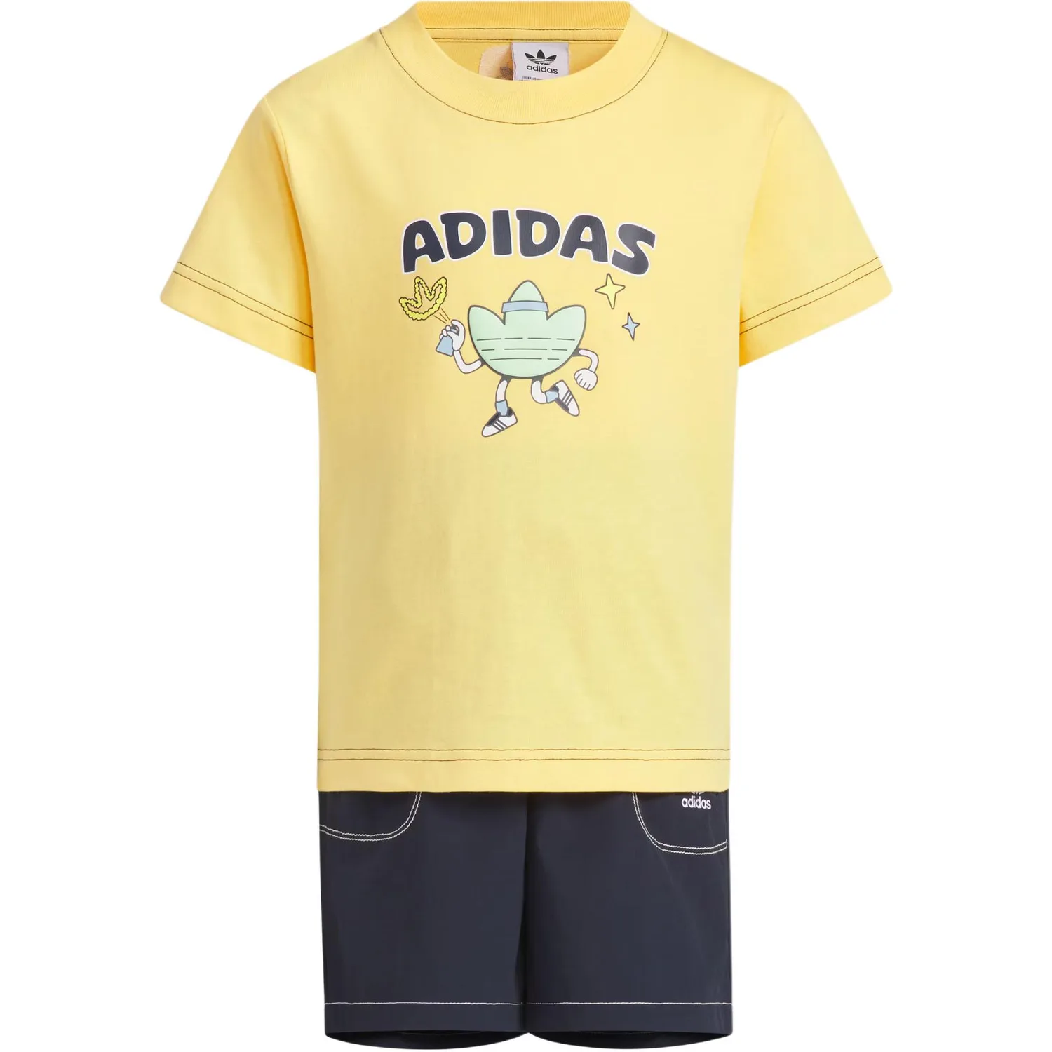 Детская повседневная спортивная футболка с круглым вырезом Adidas, Set (Bright Yellow T-Shirt+Legend Ink Shorts)