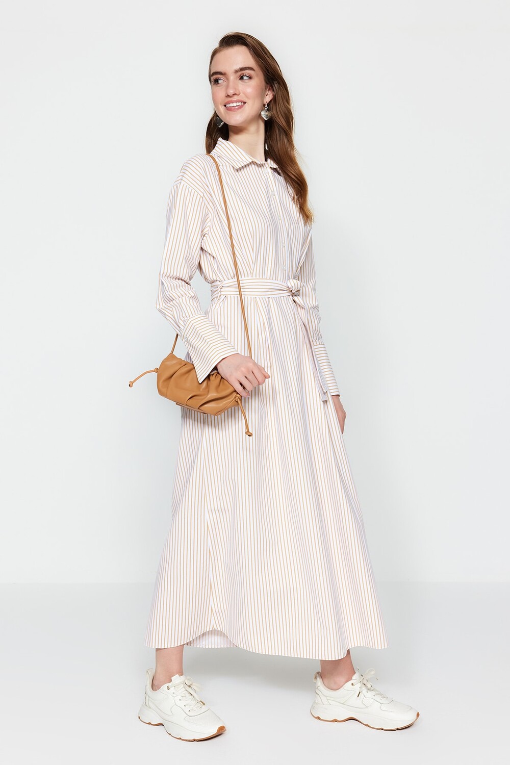 

Платье - Бежевый - Платье-рубашка Trendyol Modest, бежевый