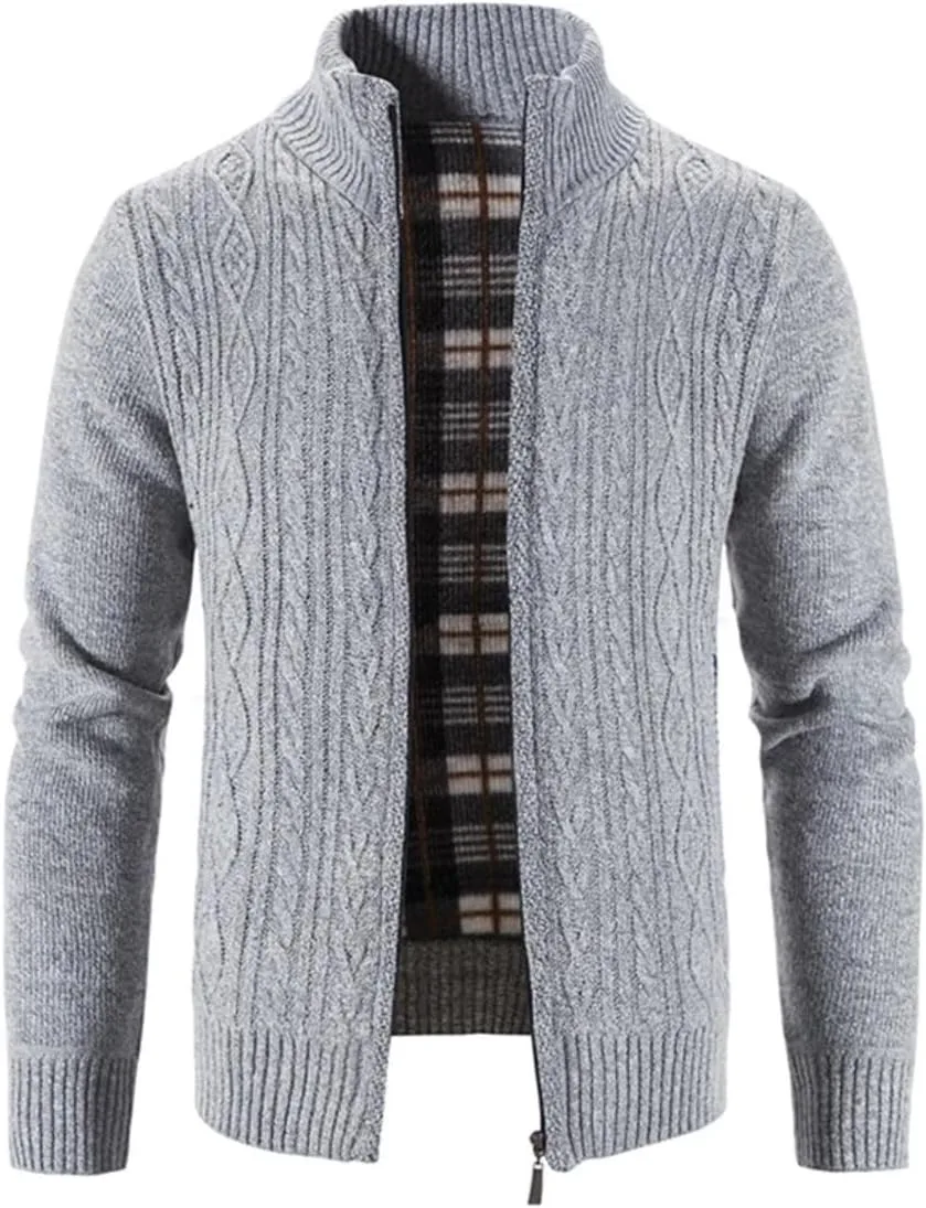 

Мужской зимний вязаный кардиган с кабельным узором и молнией