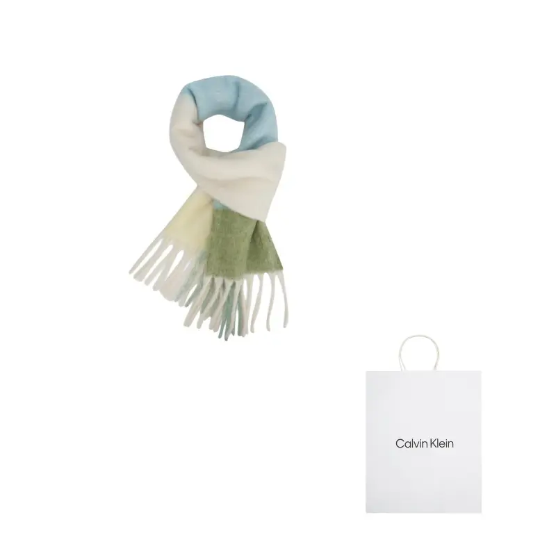 

Calvin Klein Вязаный шарф мужской синий бежевый матча, ZI9-Blue Beige Matcha