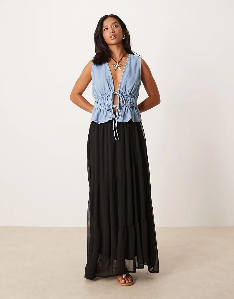 

Мягкая струящаяся юбка макси в стиле бохо ASOS DESIGN Petite черного цвета Asos Petite