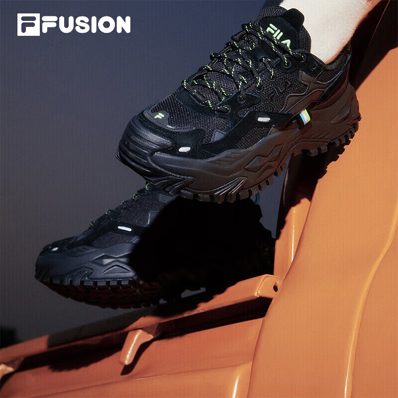 Кроссовки женские Fila Fusion на толстой подошве, черный / салатовый — фото 2