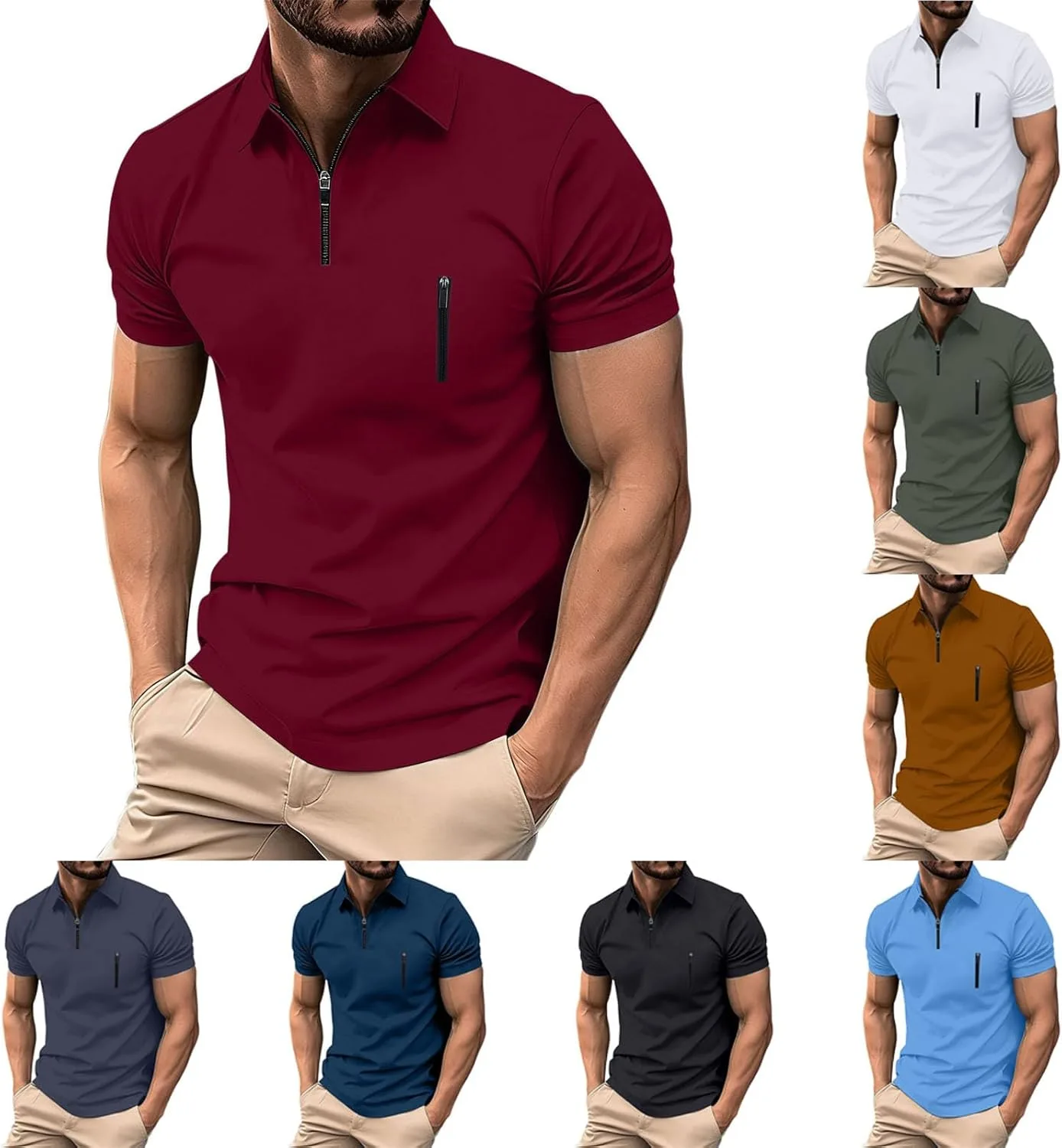 

Мужская поло с коротким рукавом, классическая, дышащая, с 1/4 молнией Lmdudan