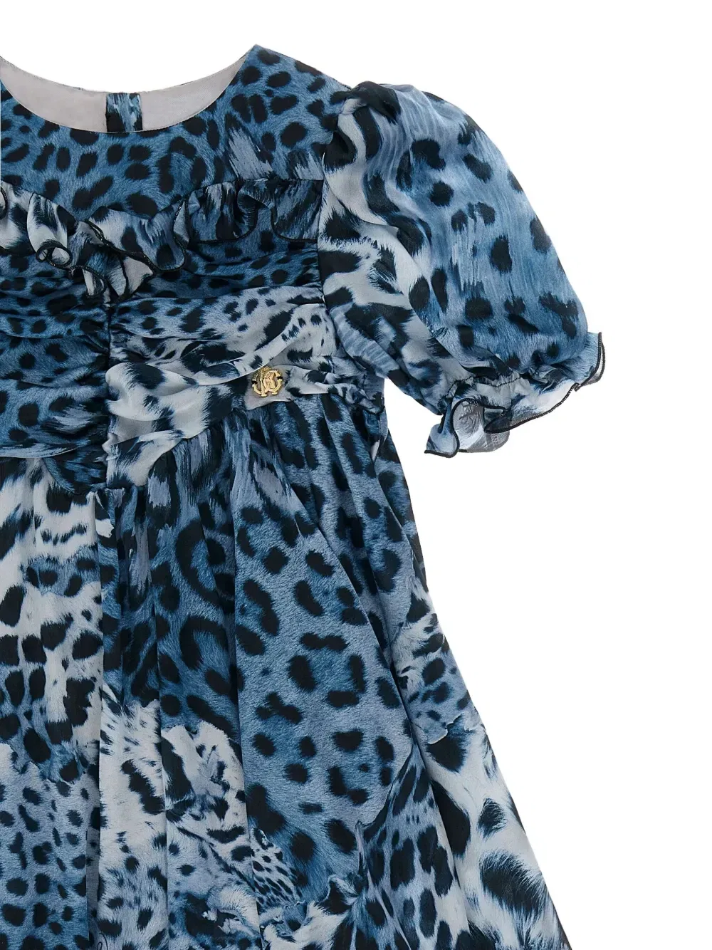 Платье с оборками и леопардовым принтом Roberto Cavalli Junior, синий — фото 3
