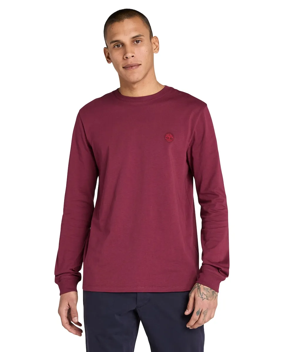 

Мужская однотонная футболка с длинным рукавом, облегающая Timberland, бордовый