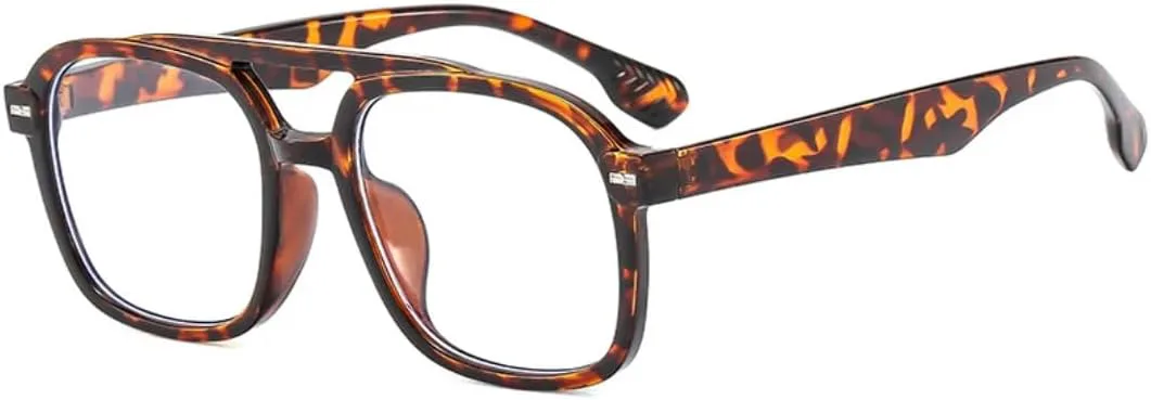 

Ретро-солнцезащитные очки с двойной перемычкой для женщин, модные заклепки, мужские прозрачные очки с защитой от УФ-излучения UV400 TVTBBVV, Leopard Clear