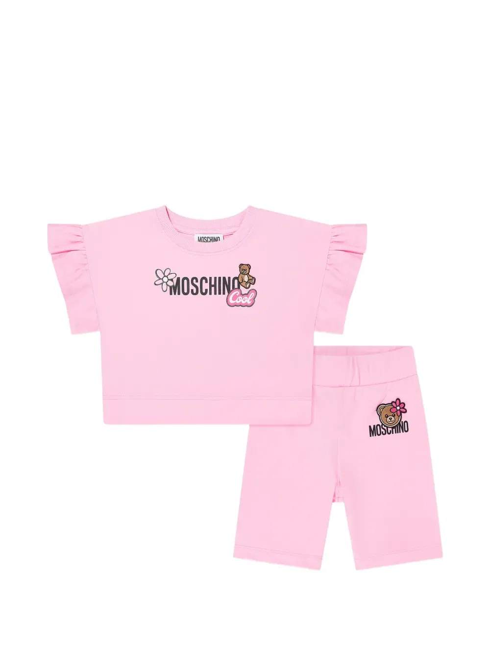 Комплект из топа и шортов с оборками Moschino Kids, розовый