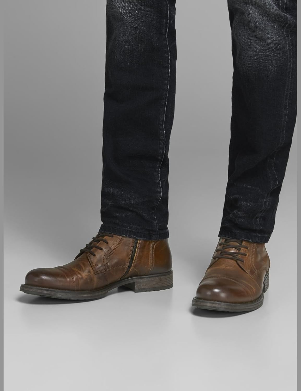 Мужские кожаные утепленные ботинки Jack Jones Jfwrussel антрацит Jack & Jones, коричневый — фото 3