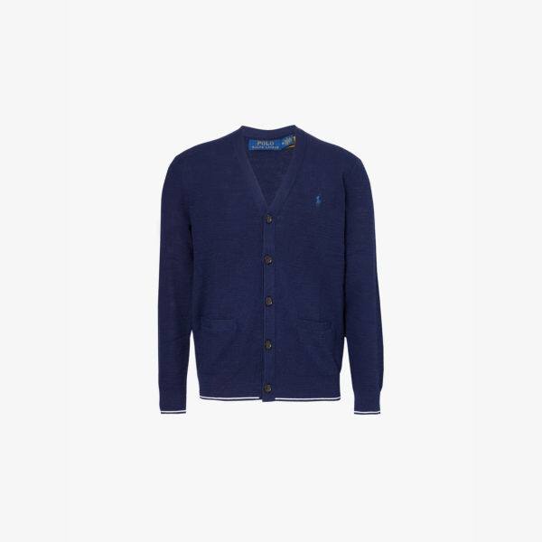 

Кардиган из смеси хлопка и льна с вышитым логотипом и V-образным вырезом Polo Ralph Lauren, синий