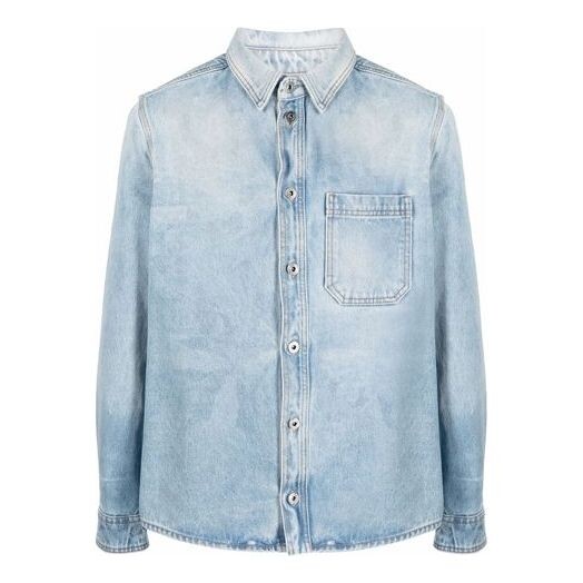 

Рубашка men's ss21 lapel buckle long sleeves blue shirt Off-White, синий