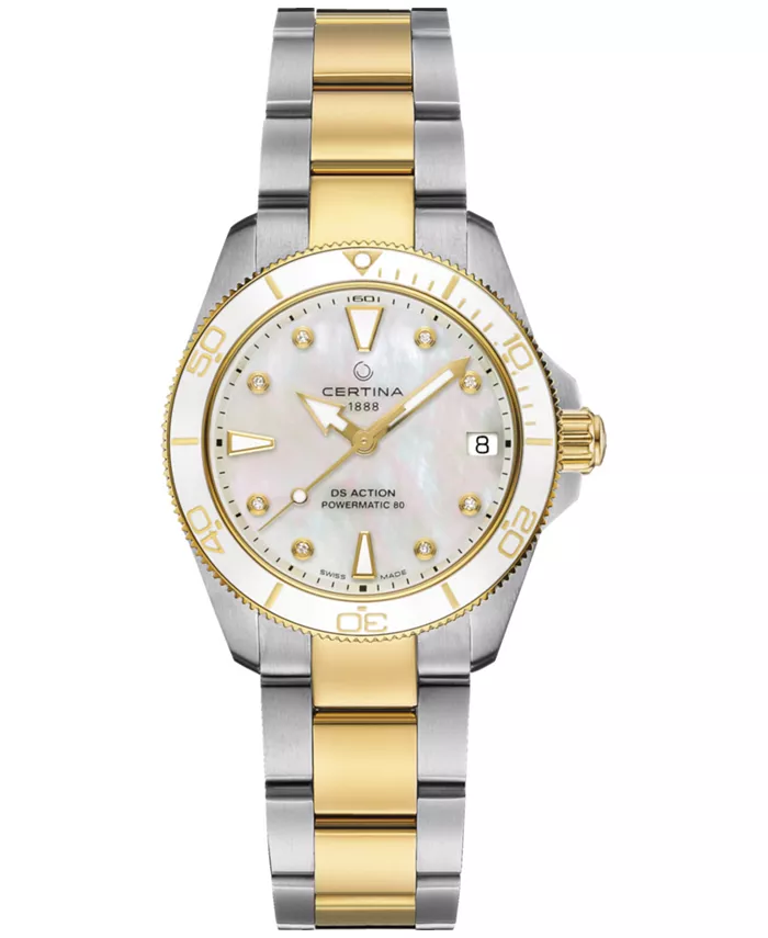 

Женские часы Swiss Automatic DS Action Lady Diamond Accent с двухцветным браслетом из нержавеющей стали, 35 мм Certina
