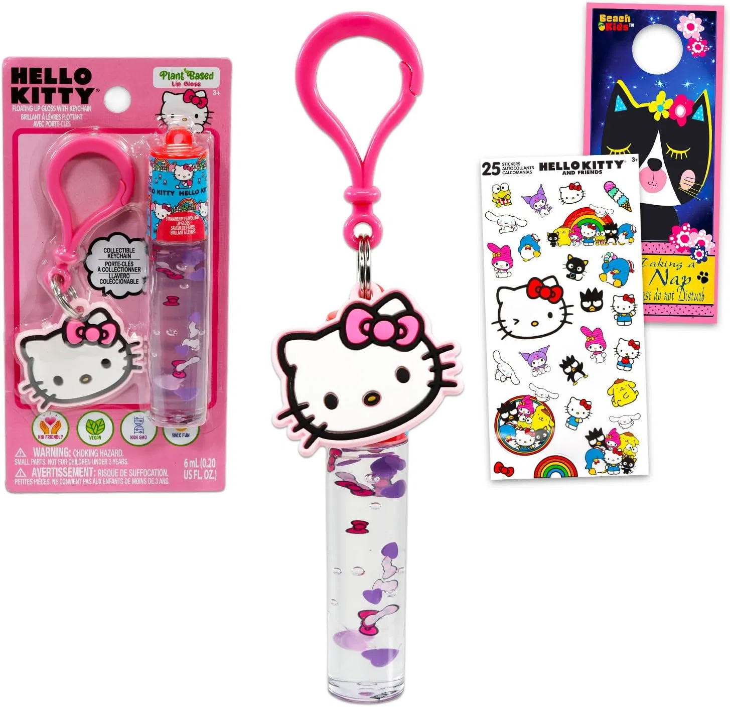 Набор блесков для губ Hello Kitty 2 шт. с брелком, наклейками