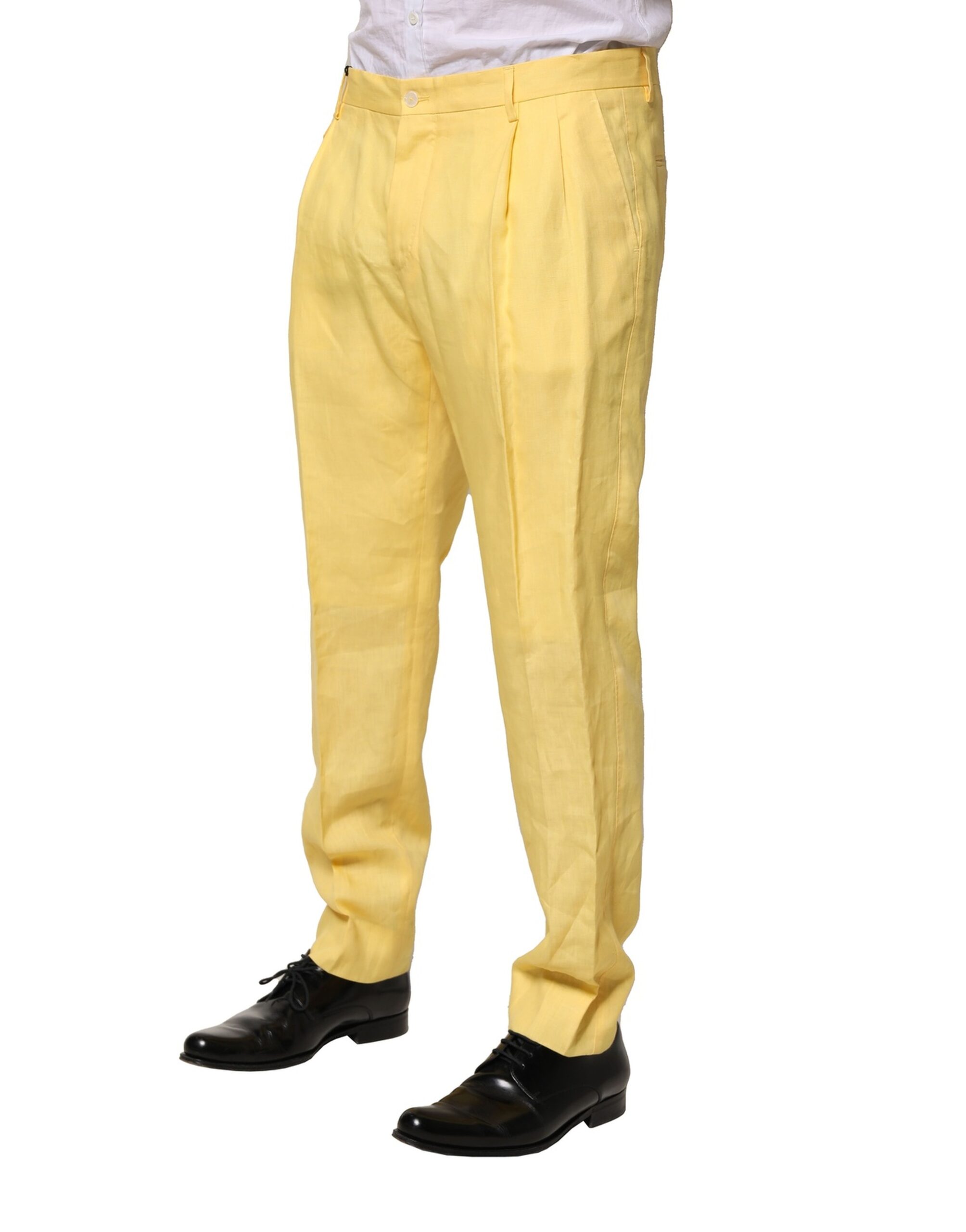 Желтые льняные зауженные брюки для мужчин Dolce & Gabbana, Yellow — фото 2