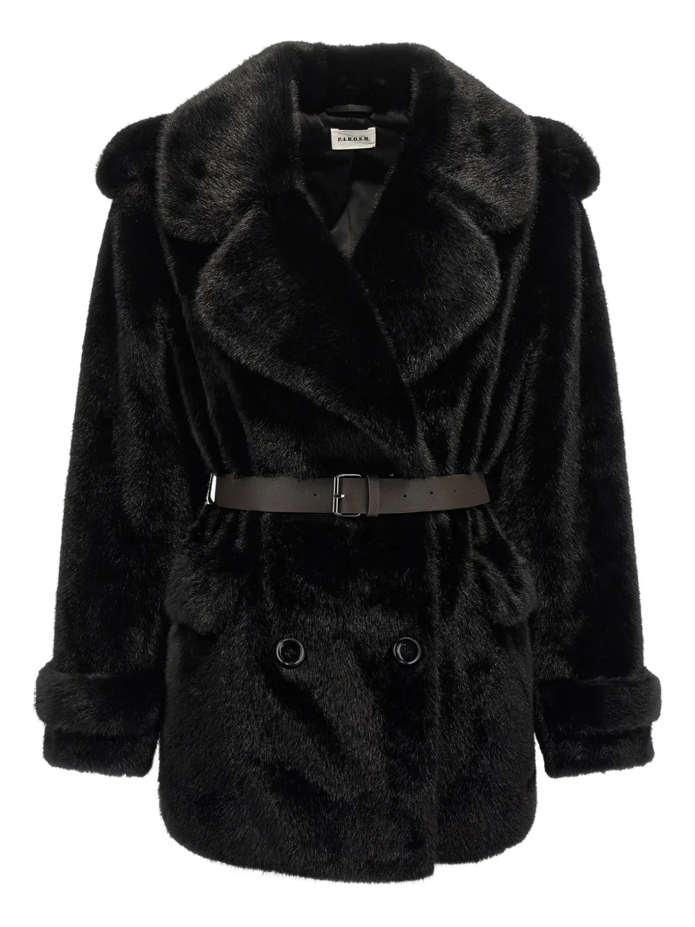 

Пальто с поясом из искусственного меха P.A.R.O.S.H., черный