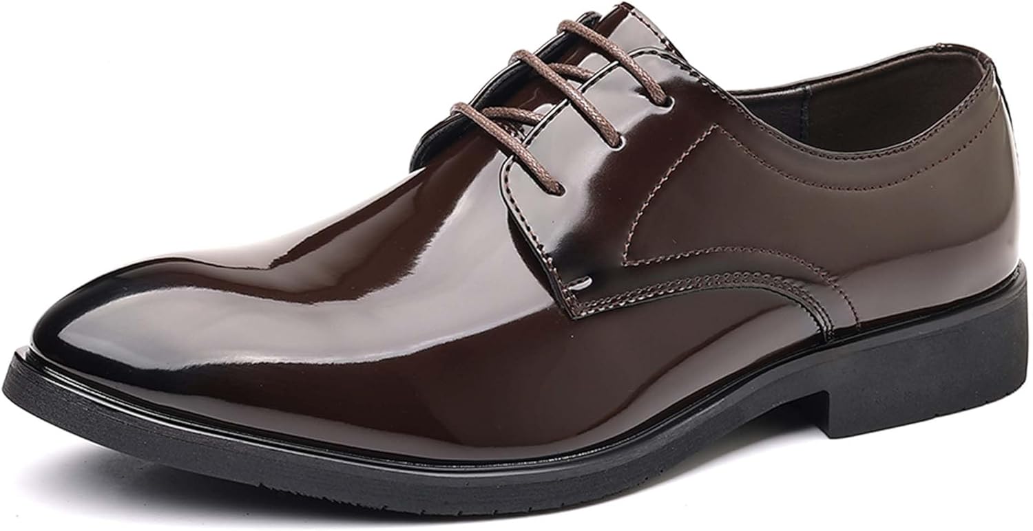 

Мужские оксфорды из модной лакированной кожи, блестящие, деловые, повседневные, формальные, подходящие для работы, офисной формы, банкетов, танцев, свадеб, костюмов и платьев Generic, коричневый