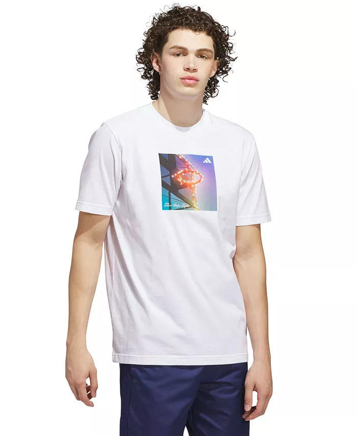 

Мужская футболка с принтом в виде светящихся обручей и тремя полосками Adidas, белый