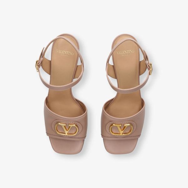 Босоножки на каблуке Valentino Garavani Vlogo signature кожаные, розовый — фото 2