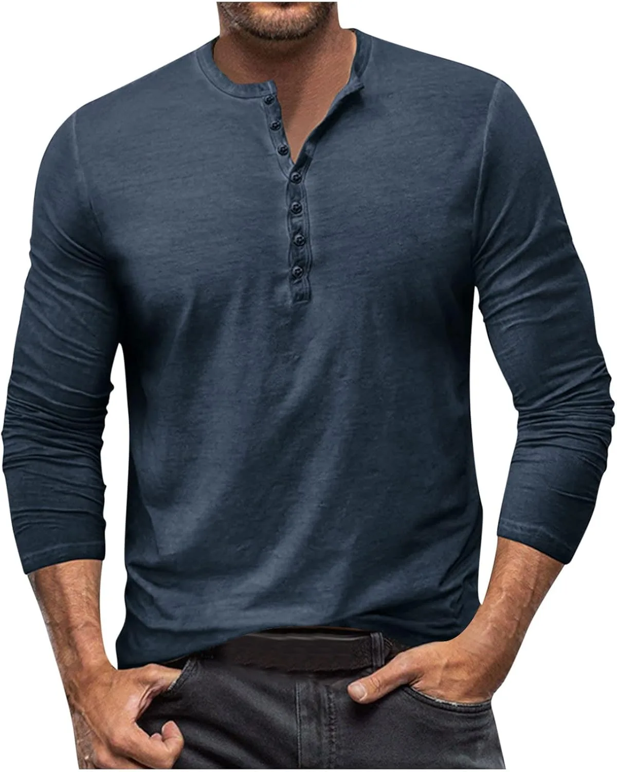 Футболка Basic Tees для мужчин, ретро, с длинным рукавом, Henley, Slim Fit, Plus Size