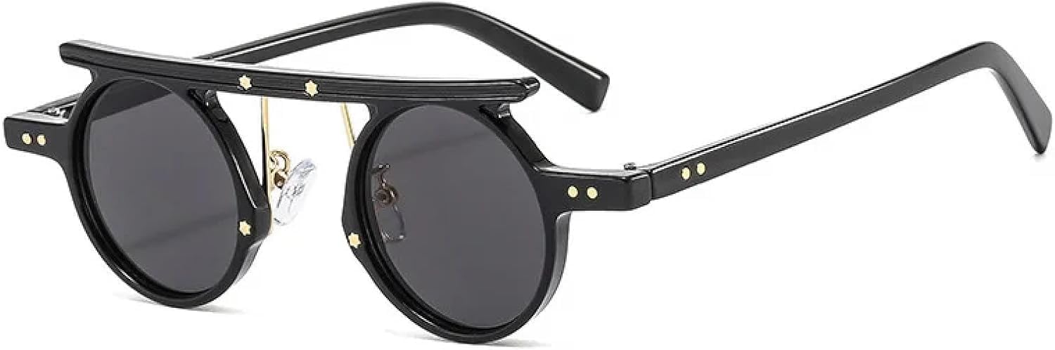 

Солнцезащитные очки в стиле панк 2026 года, круглые, для женщин и мужчин, модные, светло-серые, с линзами цвета океана, разноцветные, роскошные, с заклепками MTZJH, One Color