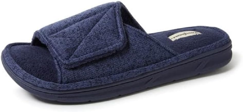 

Мужские шлепанцы Dearfoams с регулируемой посадкой для дома и улицы, с эффектом памяти, можно стирать в машине, летние, темно-синий