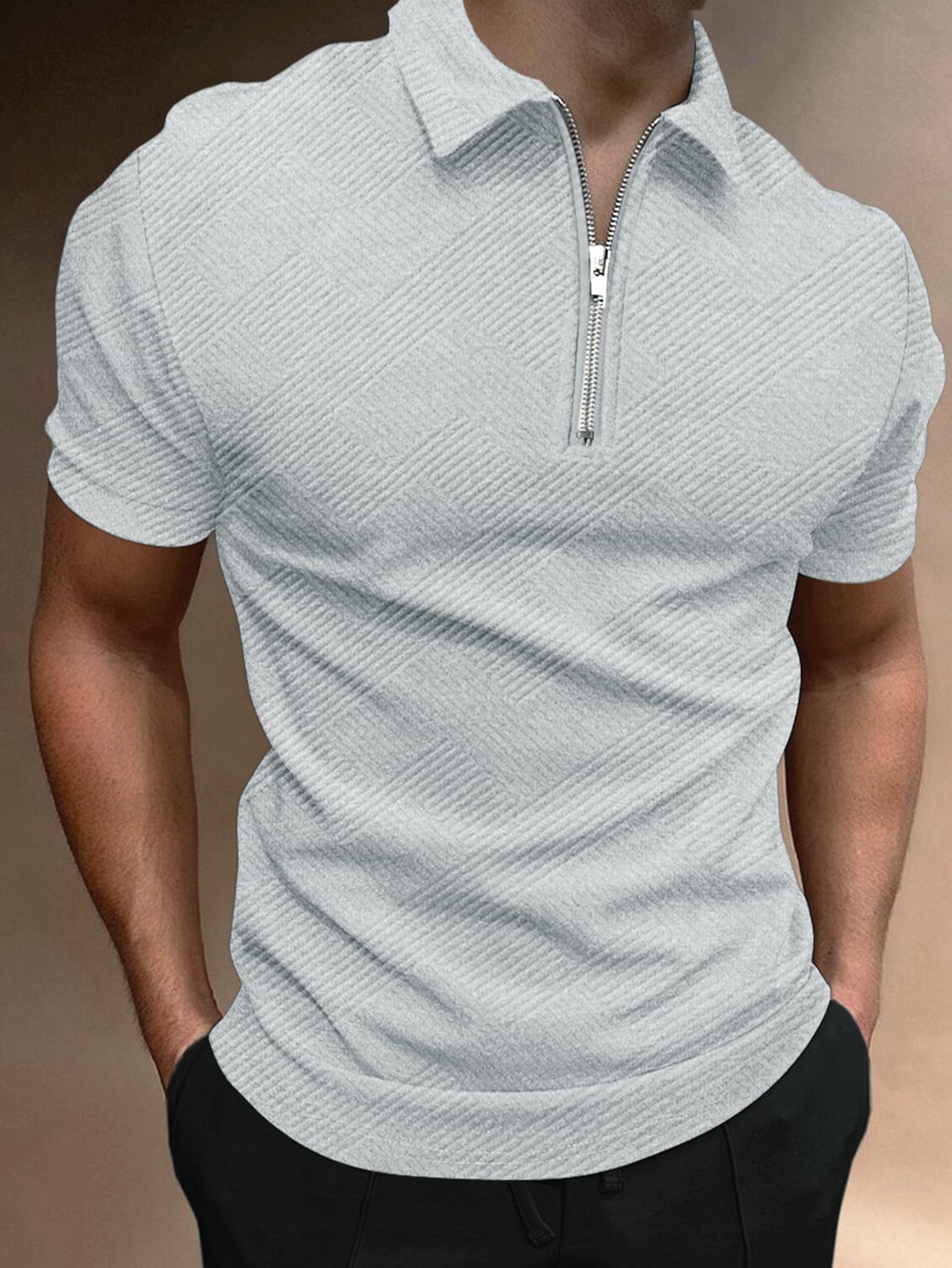 

Рубашка-поло мужская Manfinity Homme с однотонной текстурой, серый