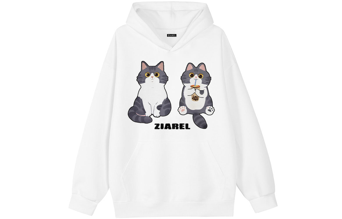

Толстовка Unisex Hooded Moderate Heavyweight ZIAREL, белый-milk tea серый cat