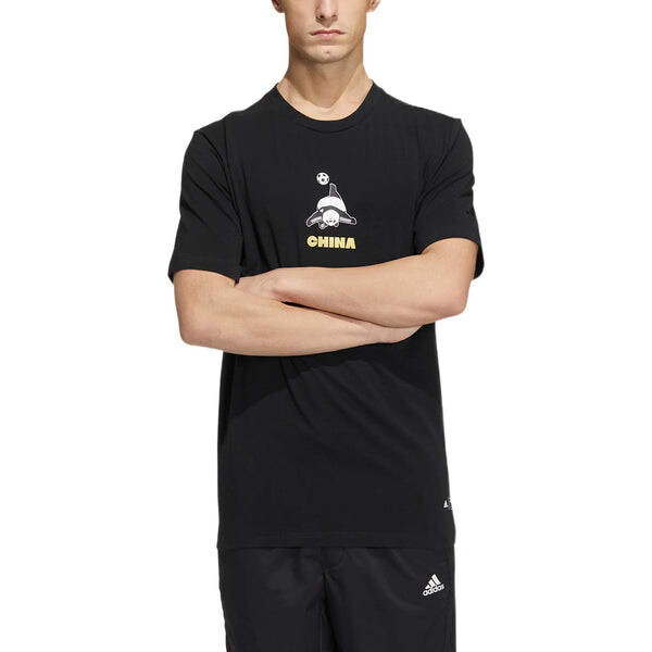 Футболка Men's adidas Cartoon Panda Printing Round Neck Casual Short Sleeve Black T-Shirt, мультиколор — фото 2