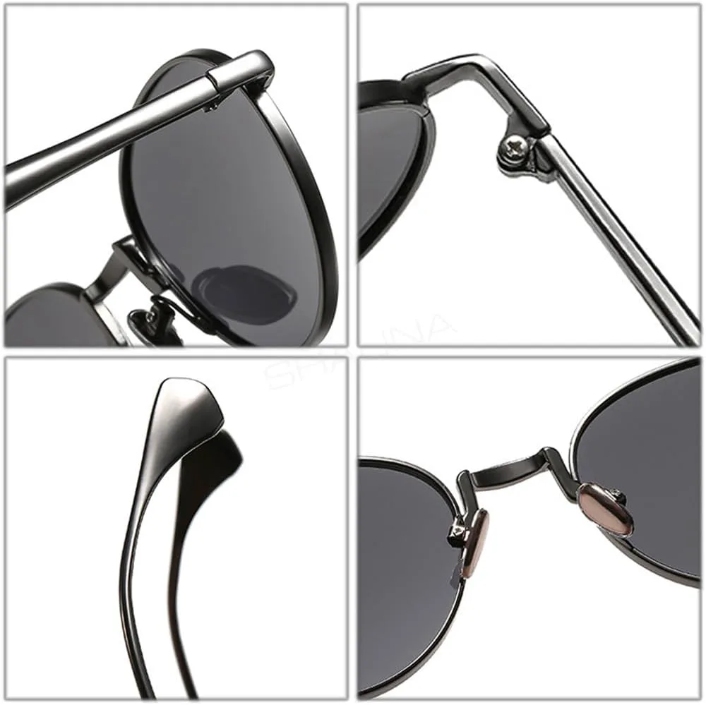 

Солнцезащитные очки UV400 с металлическим круглым оправой в стиле панк, градиентные, для женщин и мужчин, для бега и активного отдыха UYPTK, Silver Light Tea