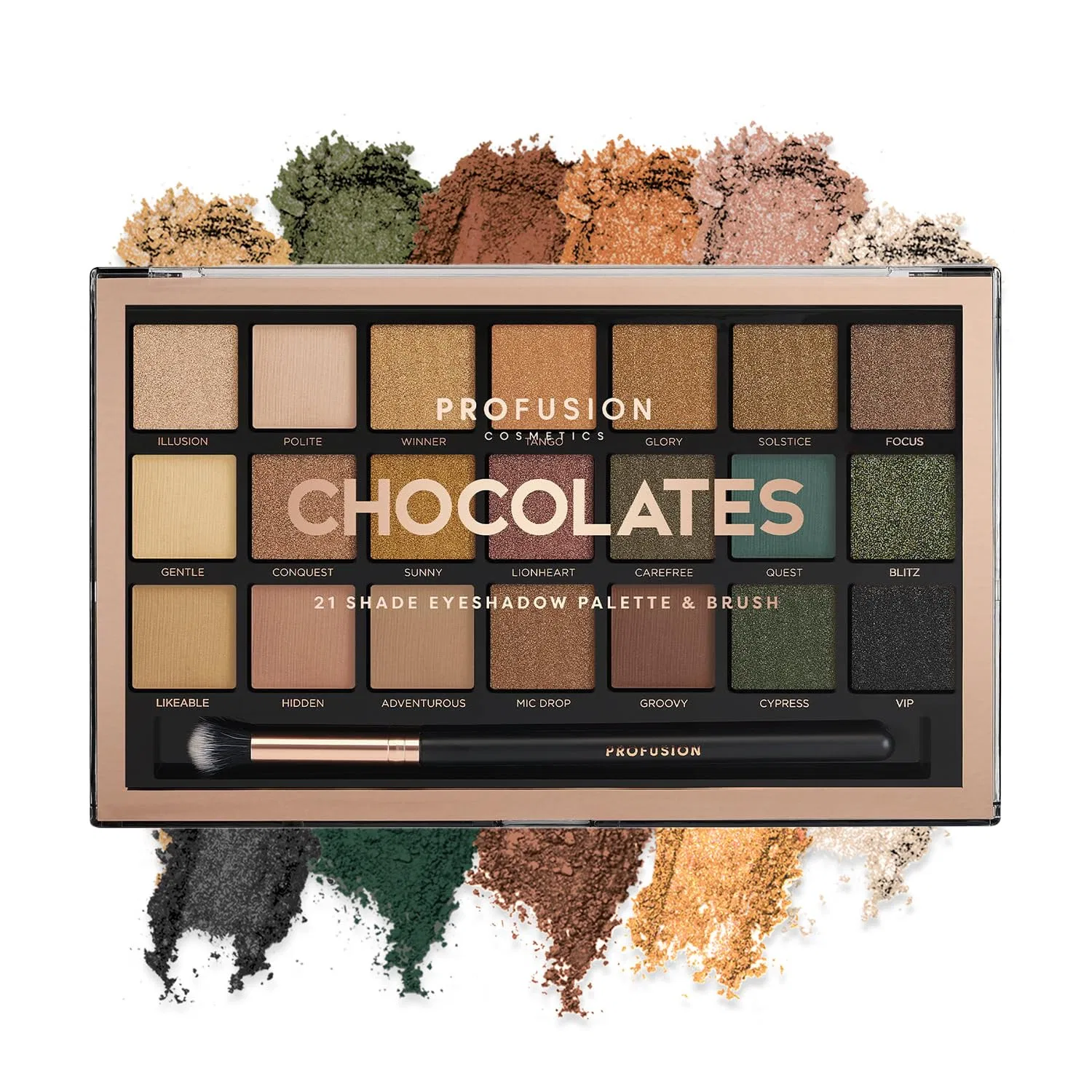 Палетка теней для век с 21 оттенком от Profusion Cosmetics Profusion Cosmetics, Brown, Green, Gold