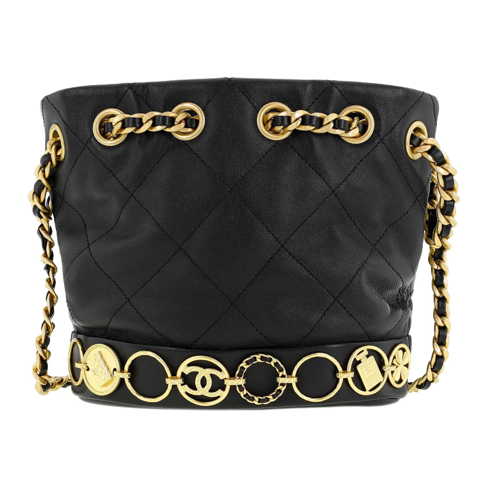 

Сумка-ведро из телячьей кожи, сумка через плечо, кросс-боди Trumpets Women's Black CHANEL