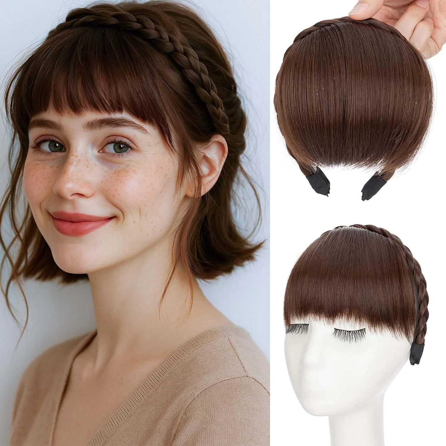 Ободок для волос S-noilite с челкой и косой S-Noilite, Chocolate Brown