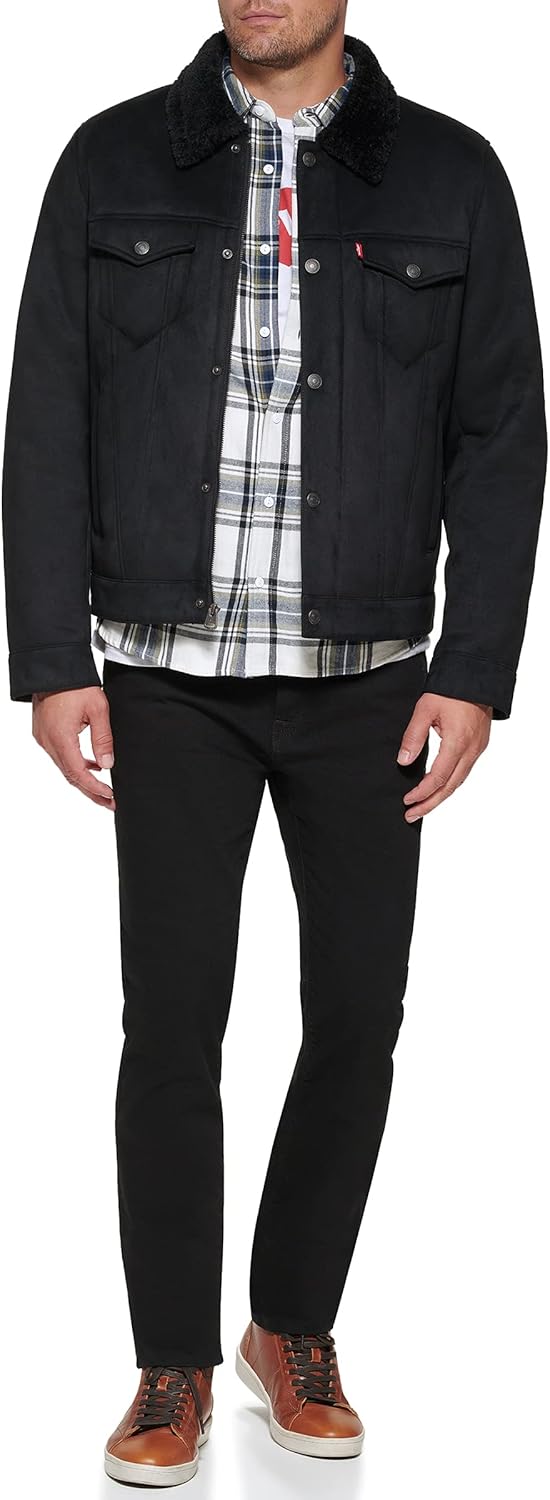 Мужская классическая куртка дальнобойщика Levi's из искусственной кожи, Black Faux Shearling — фото 4