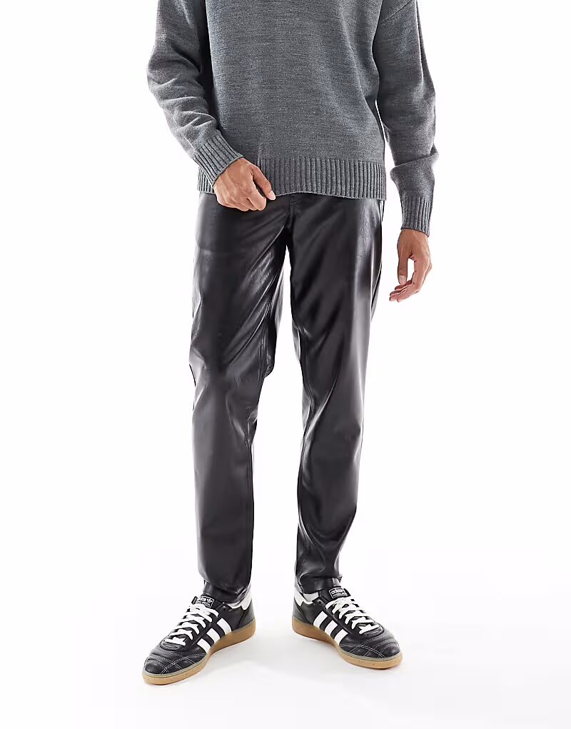 

Зауженные брюки из черной искусственной кожи Asos Design