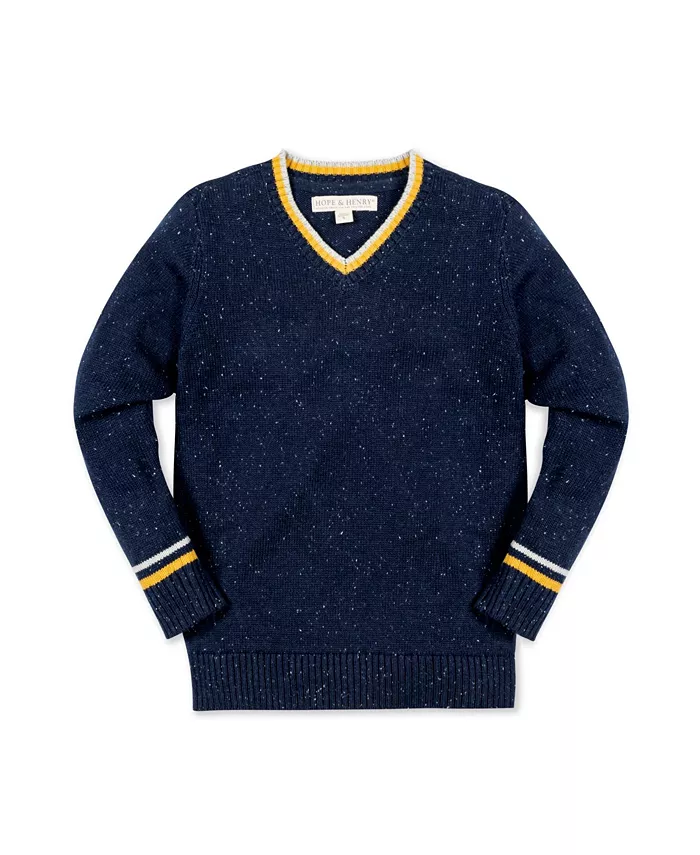 

Мальчиковый органический свитер с длинным рукавом и V-образным вырезом Hope & Henry, синий