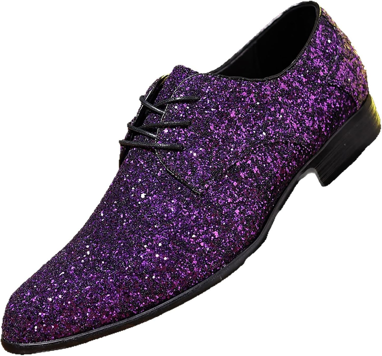 

Мужские оксфорды с блестками, заостренным носком, модные, с сияющими пайетками, на шнуровке, с низким устойчивым каблуком, праздничные туфли для смокинга на вечеринку, выпускной или свадьбу Boegbnw, фиолетовый
