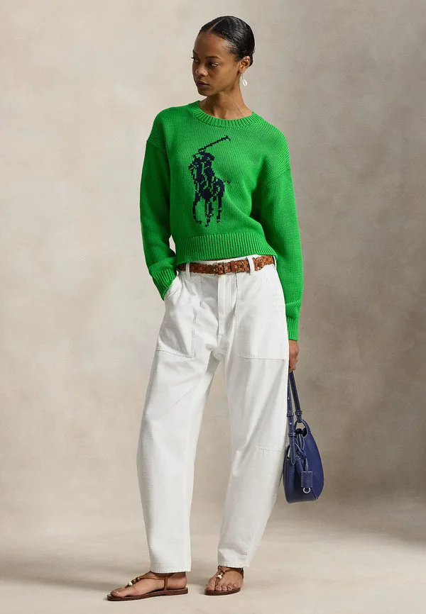 Хлопковый свитер с круглым вырезом и изображением большого пони Polo Ralph Lauren, Palm Green — фото 2