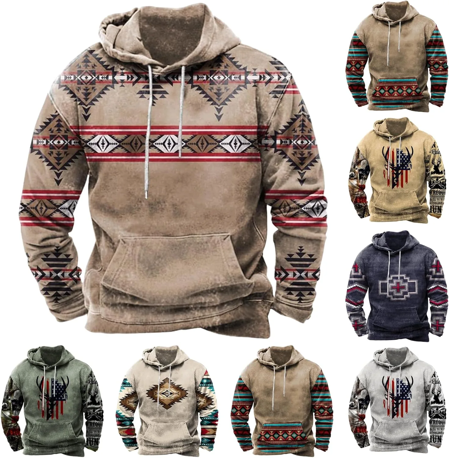 

Толстовка с капюшоном для мужчин Graphic Western Aztec, vintage, длинный рукав