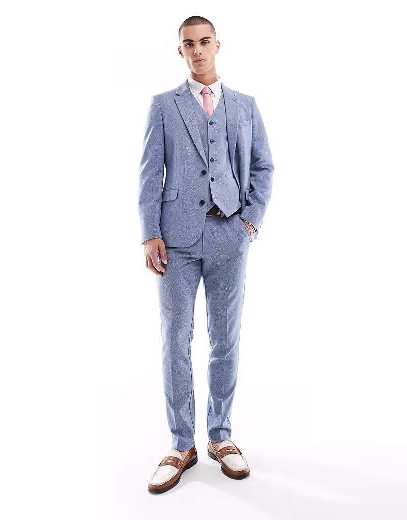 

Узкий пиджак ASOS DESIGN из шерсти синего цвета