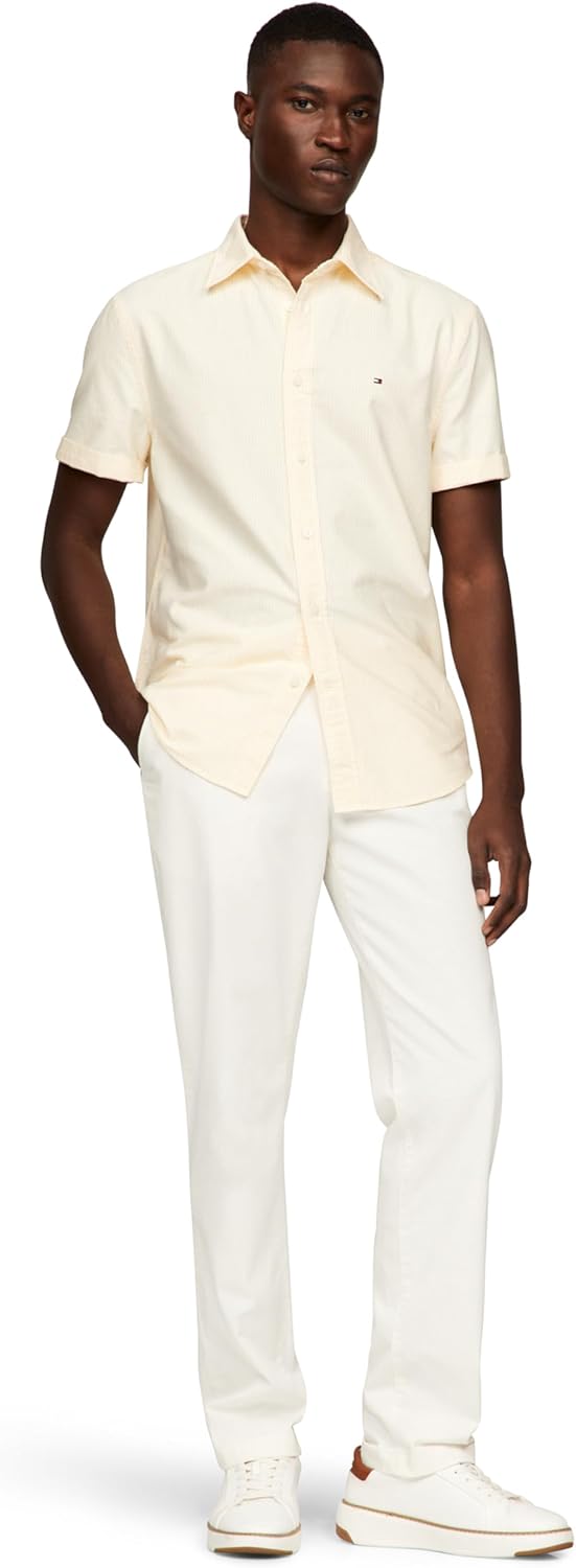 Рубашки оксфорды Tommy Hilfiger Men's с коротким рукавом, классический крой, мужские рубашки на пуговицах, Citronella / Optic White — фото 3