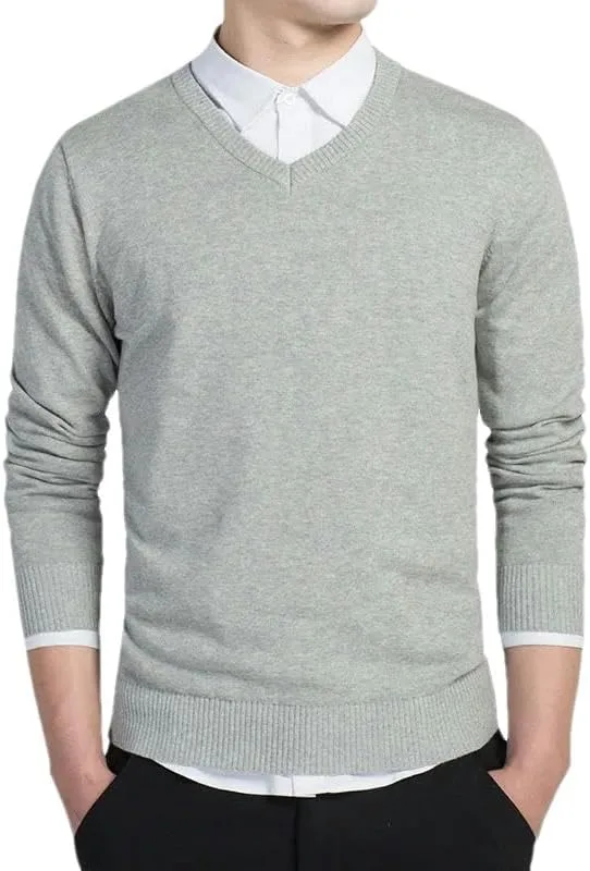 

Мужской осенний пуловер V-образным вырезом однотонный вязаный свитер Slim Fit GaoLeAve