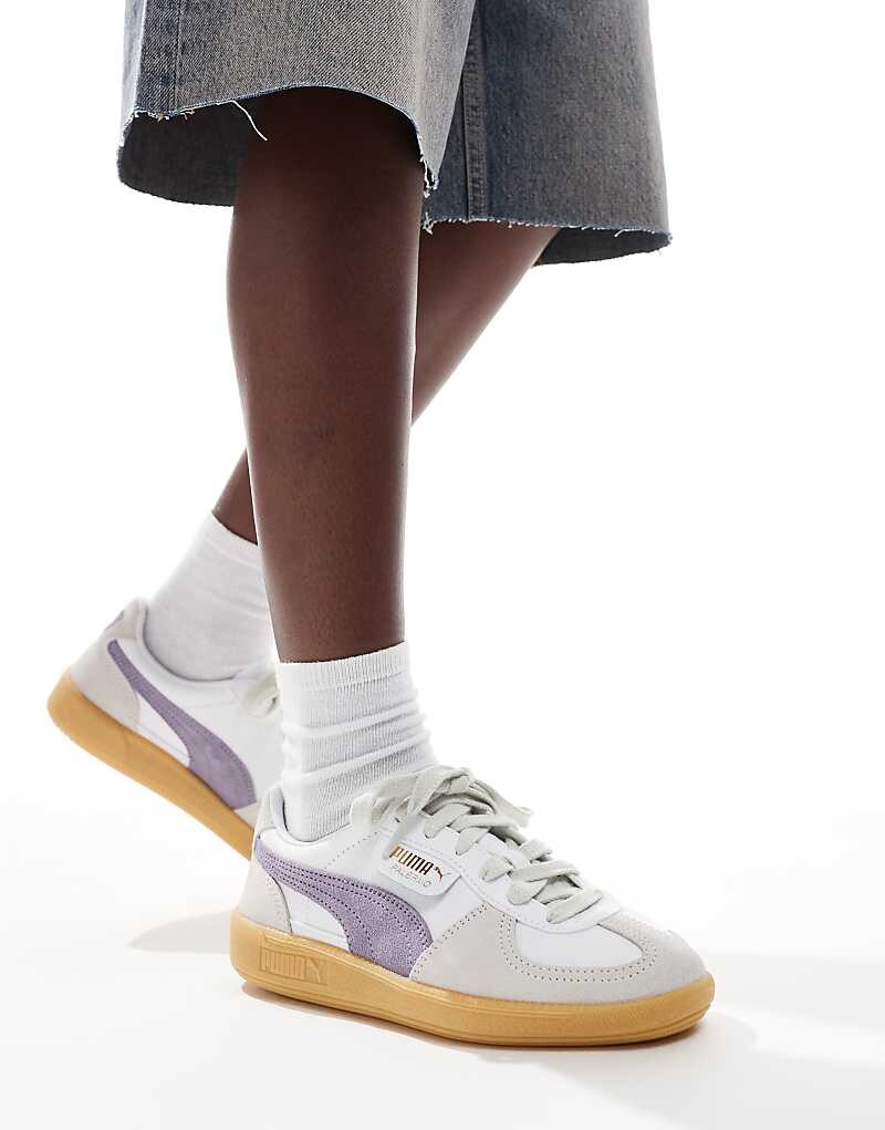 PUMA Palermo – бело-фиолетовые кожаные кроссовки — фото 3