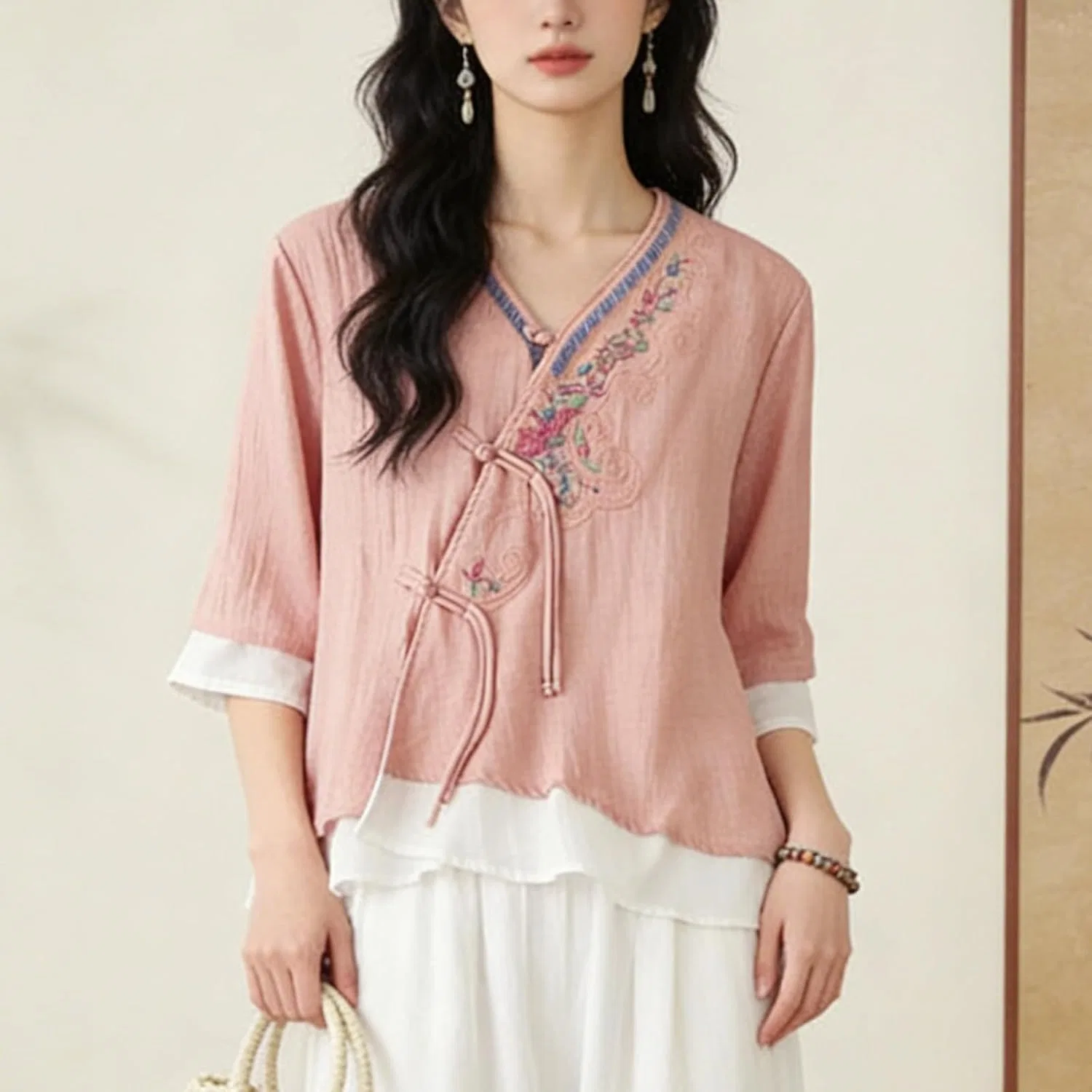 Футболка из хлопка и льна, женская, Relaxed Fit, красный — фото 2