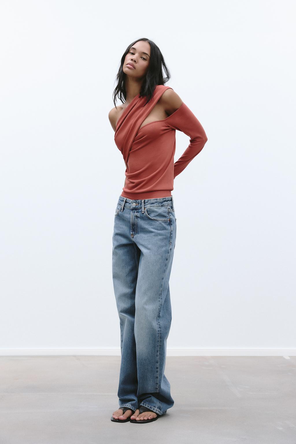 

Асимметричный топ из драпированного трикотажа ZARA, цвет Terracotta