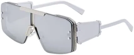 

Солнцезащитные очки большого размера 2026 года для женщин и мужчин, винтажные, популярные, в стиле метал-панк, с плоской верхней частью MTZJH, Silver Silver