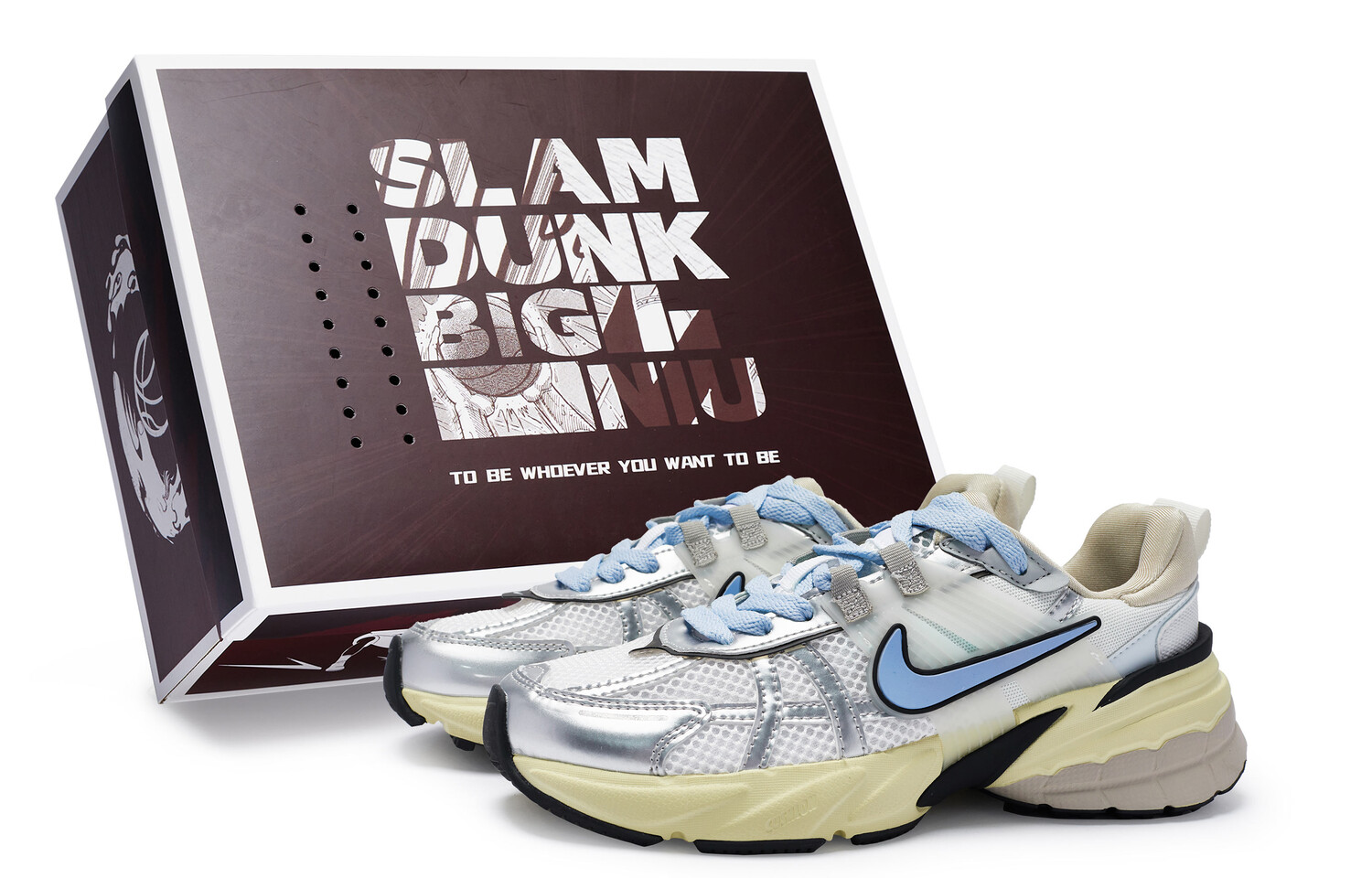 

Кроссовки для бега V2K Run женские с низким верхом, серебристо-синие Nike