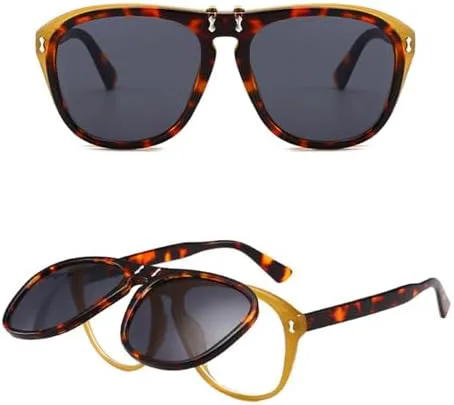 

Солнцезащитные очки большого размера 2027 года для женщин, откидные солнцезащитные очки для мужчин, двойные очки с защитой от УФ-излучения UV400 MTZJH, Black-leopard