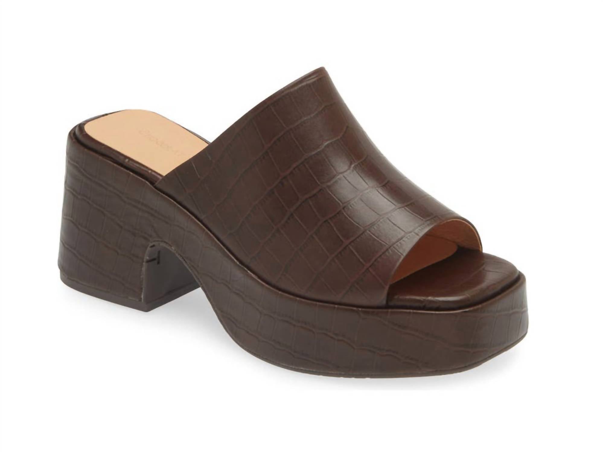 Women's Helia Peep Toe Platform Slide In Brown Embossed Croco CHOCOLAT BLU