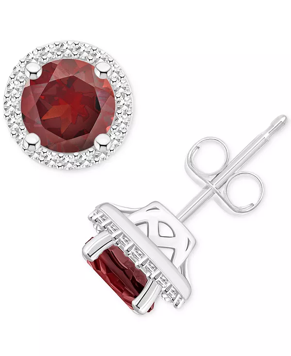 

Серьги-Гвоздики с ореолом из серебра 925 пробы с аметистами (1,5 карата) и бриллиантами (1,5 карата) (также с цитринами, гранатами, перидотами и голубыми топазами) Macy'S, garnet